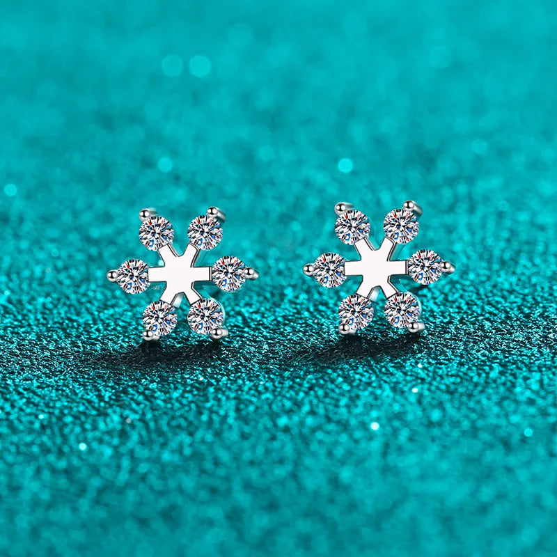 Moissanite 925 Sterling Silver Snowflake Shape Earrings - V.I.P Digital Presence