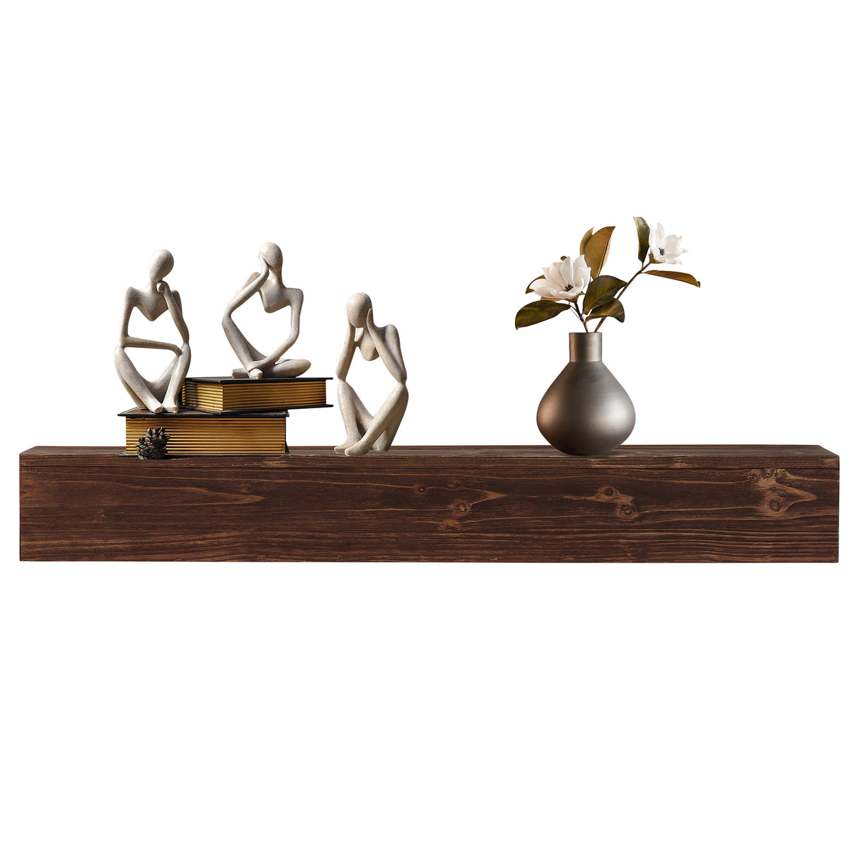 60" Rustic Wood Fireplace Mantel,Wall-Mounted & Floating Shelf for Home Decor Espresso + Solid Wood