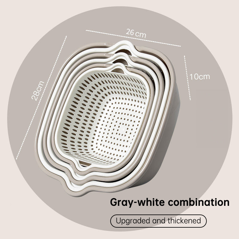 Six-Piece Set Of Multifunctional Kitchen Plastic Double Layer Household Basket Vegetable Washing Basket Large Drainage Basket - V.I.P Digital Presence