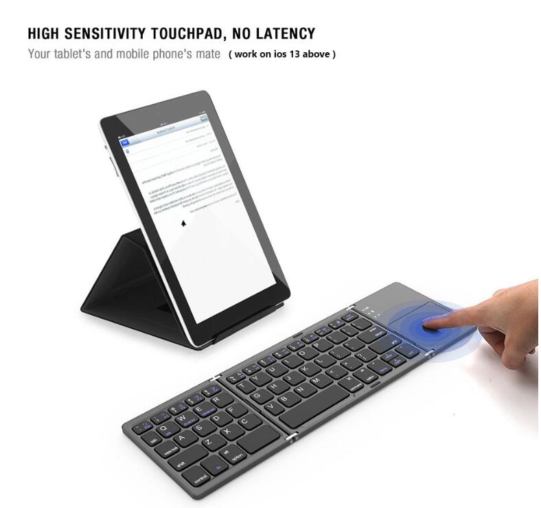 Mini wireless three-fold Bluetooth keyboard Bluetooth wireless folding with touch panel BO33 rechargeable keyboard - V.I.P Digital Presence