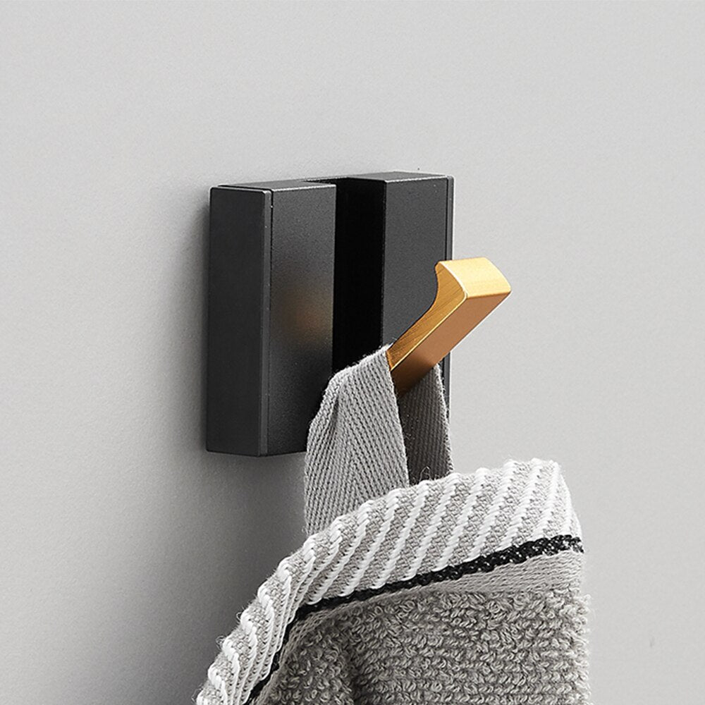 Folding Towel Hanger 2ways Installation Wall Hooks Coat Clothes Holder for Bathroom Kitchen Bedroom Hallway, Black Gold - V.I.P Digital Presence