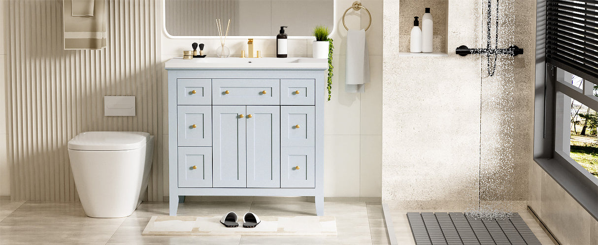 36 inch bathroom vanity with resin sink combination set with 6 drawers and 2 cabinets, storage cabinet vanity set, light blue - V.I.P Digital Presence