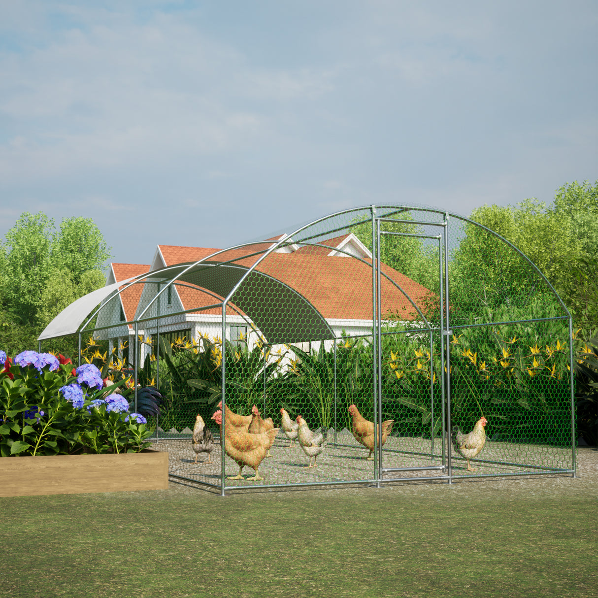 Large dome shaped walk-in fence cage metal chicken coop with waterproof and UV resistant cover, pipe diameter 1 inch - V.I.P Digital Presence