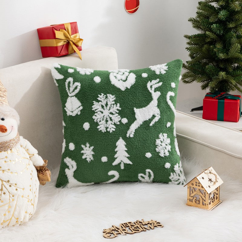 Christmas Pillow Cover (Excluding Pillow Core) Snowflake Velvet Jacquard Christmas Tree Elk Festival Decoration - V.I.P Digital Presence