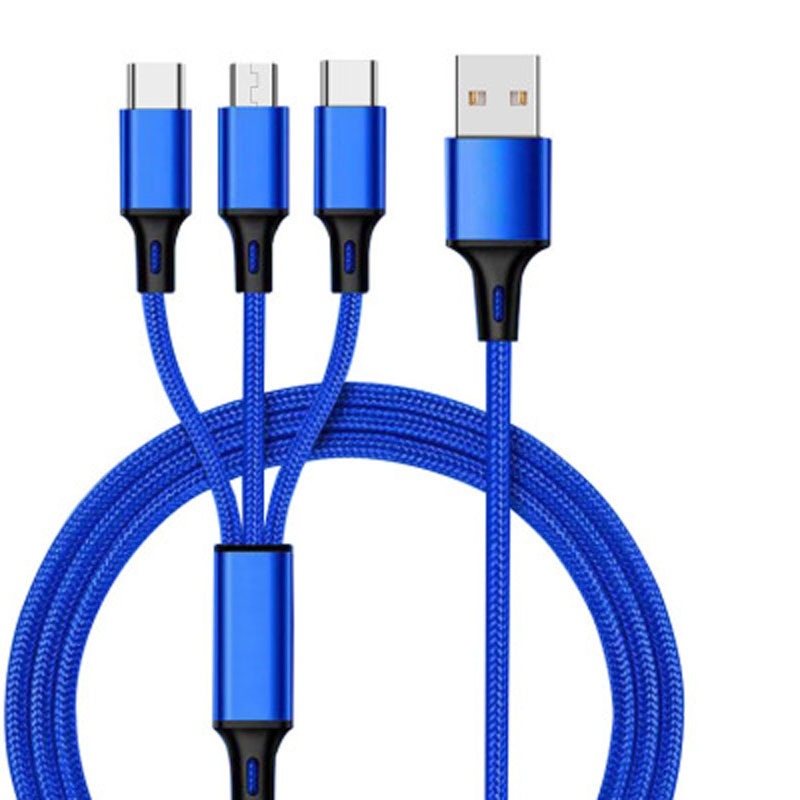 One to three data cable nylon braided three head fast charging mobile phone charging cable - V.I.P Digital Presence