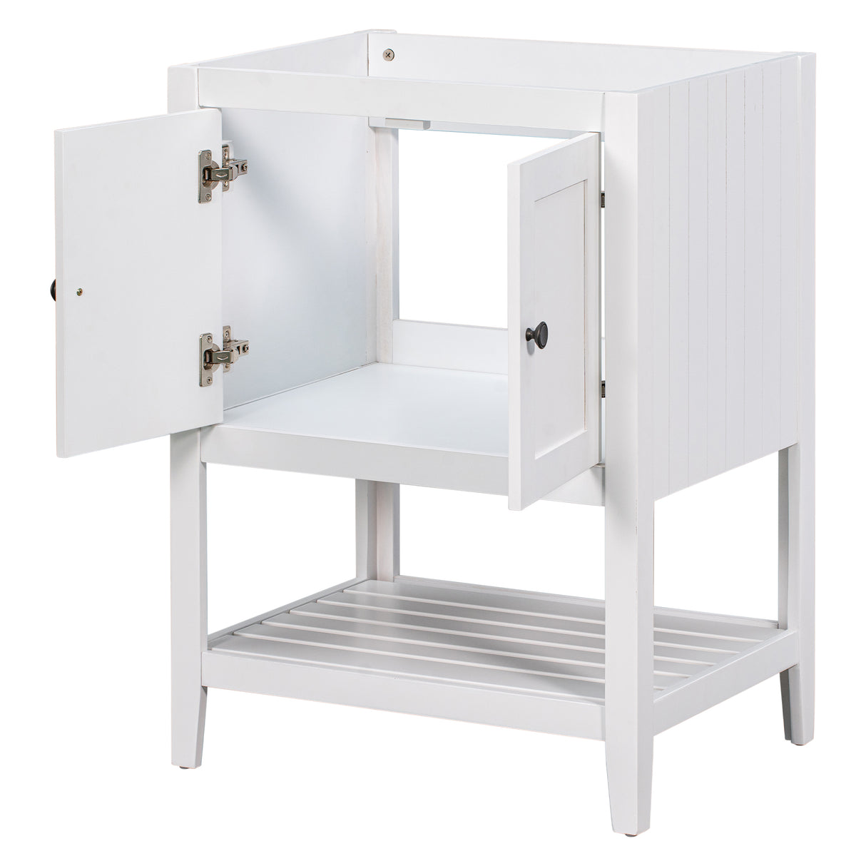 24" Bathroom Vanity Base Only, Soild Wood Frame, Bathroom Storage Cabinet with Doors and Open Shelf, White - V.I.P Digital Presence