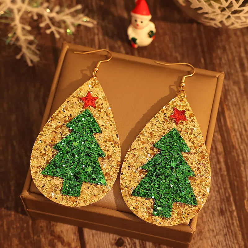 PU Leather Christmas Tree Earrings - V.I.P Digital Presence
