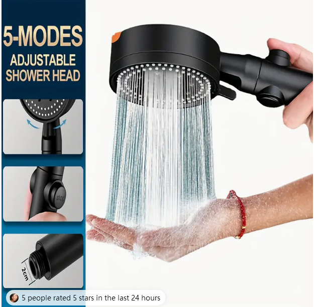 1pc High-Pressure Shower Head, Multi-Functional Hand Held Sprinkler With 5 Modes, 360°Adjustable Detachable Hydro Jet Shower Hea - V.I.P Digital Presence