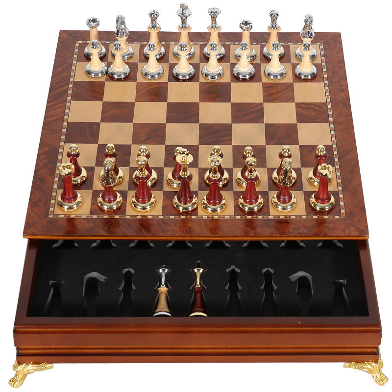 Luxury metal+solid wood tabletop for easy storage Chess set - V.I.P Digital Presence