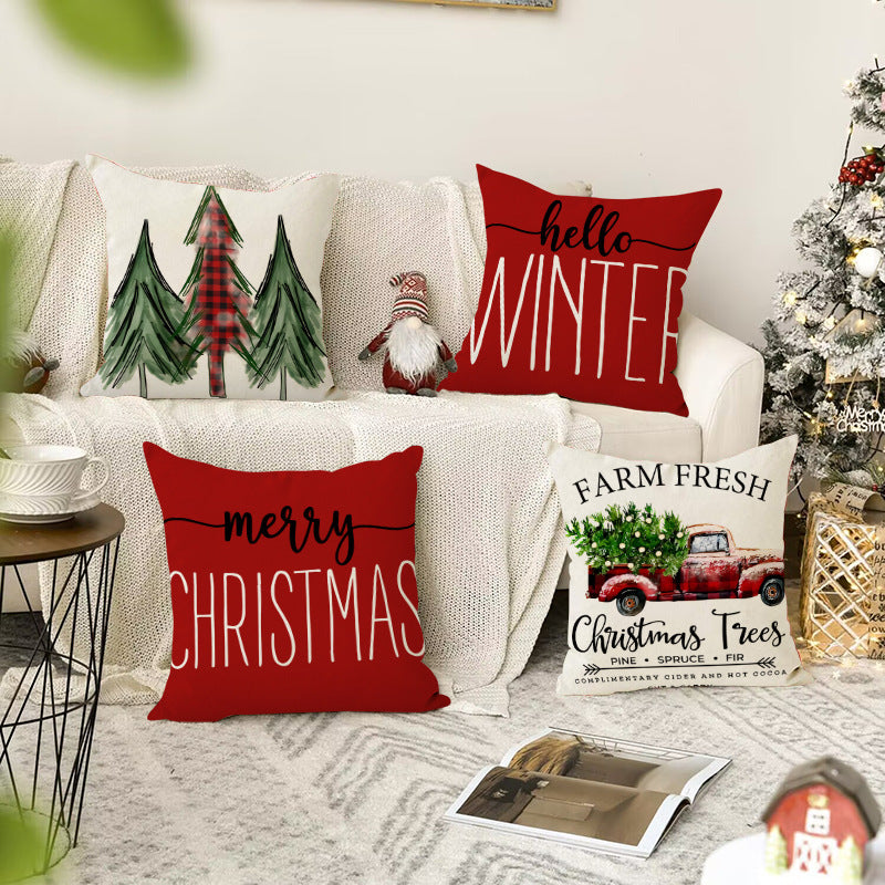 Christmas tree print pillow cover linen pillowcase holiday living room sofa decoration cushion cover - V.I.P Digital Presence