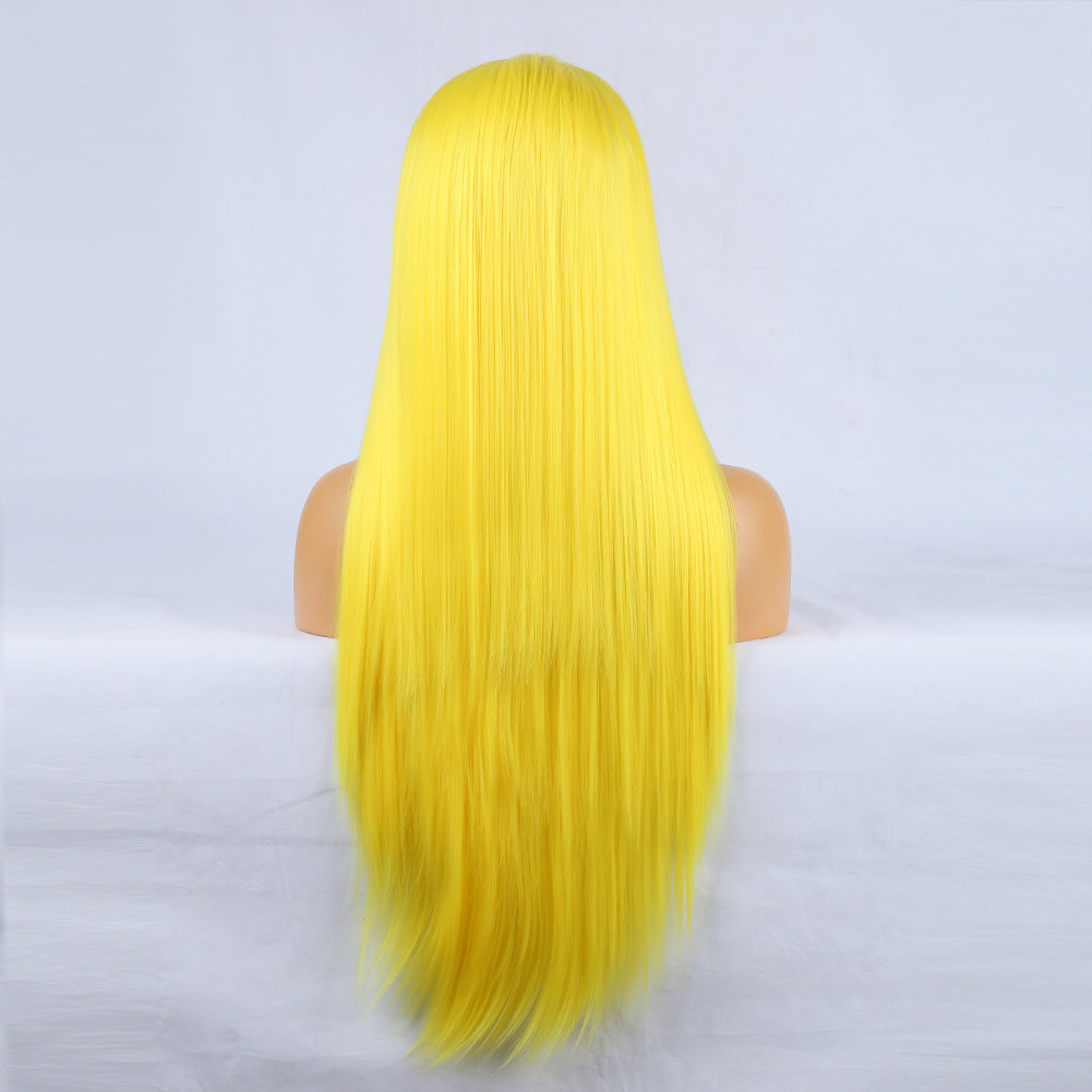 Hand Groove 13*2.5 Chemical Fiber Front Lace Yellow Long Bangs Wig Headgear Natural Hairline - V.I.P Digital Presence