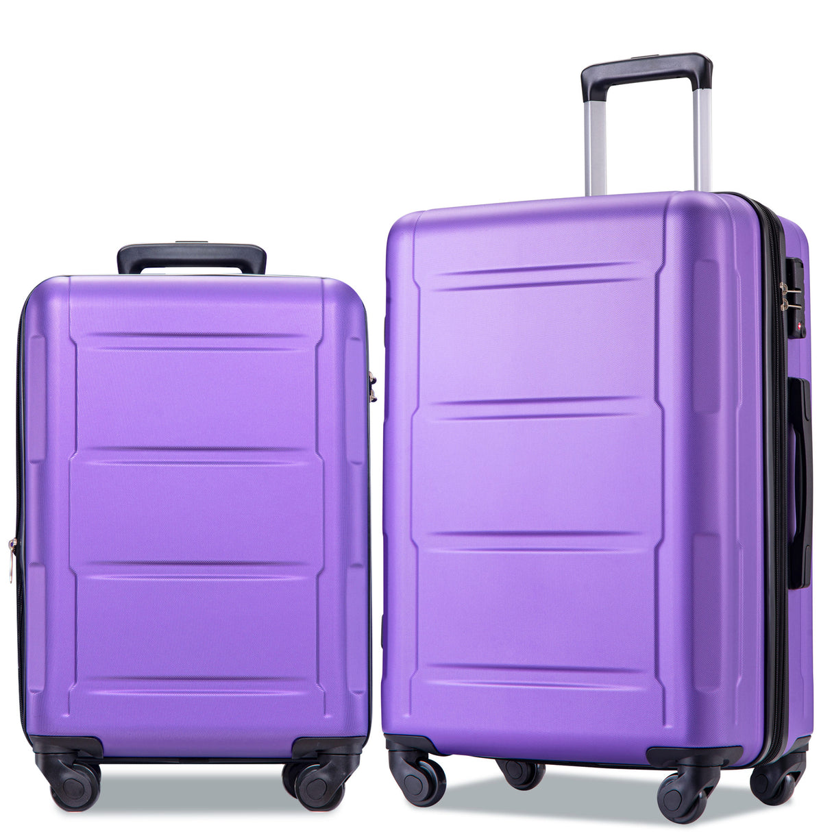 Expanable Spinner Wheel 2 Piece Luggage Set ABS Lightweight Suitcase with TSA Lock 20inch+24inch Purple + Plastic