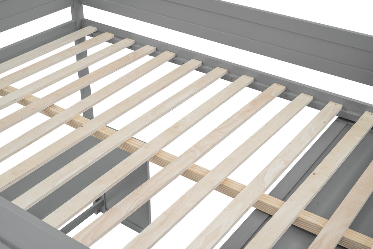 Wood Full Size Loft Bed with Wardrobes and 2-Drawer Desk with Cabinet Gray