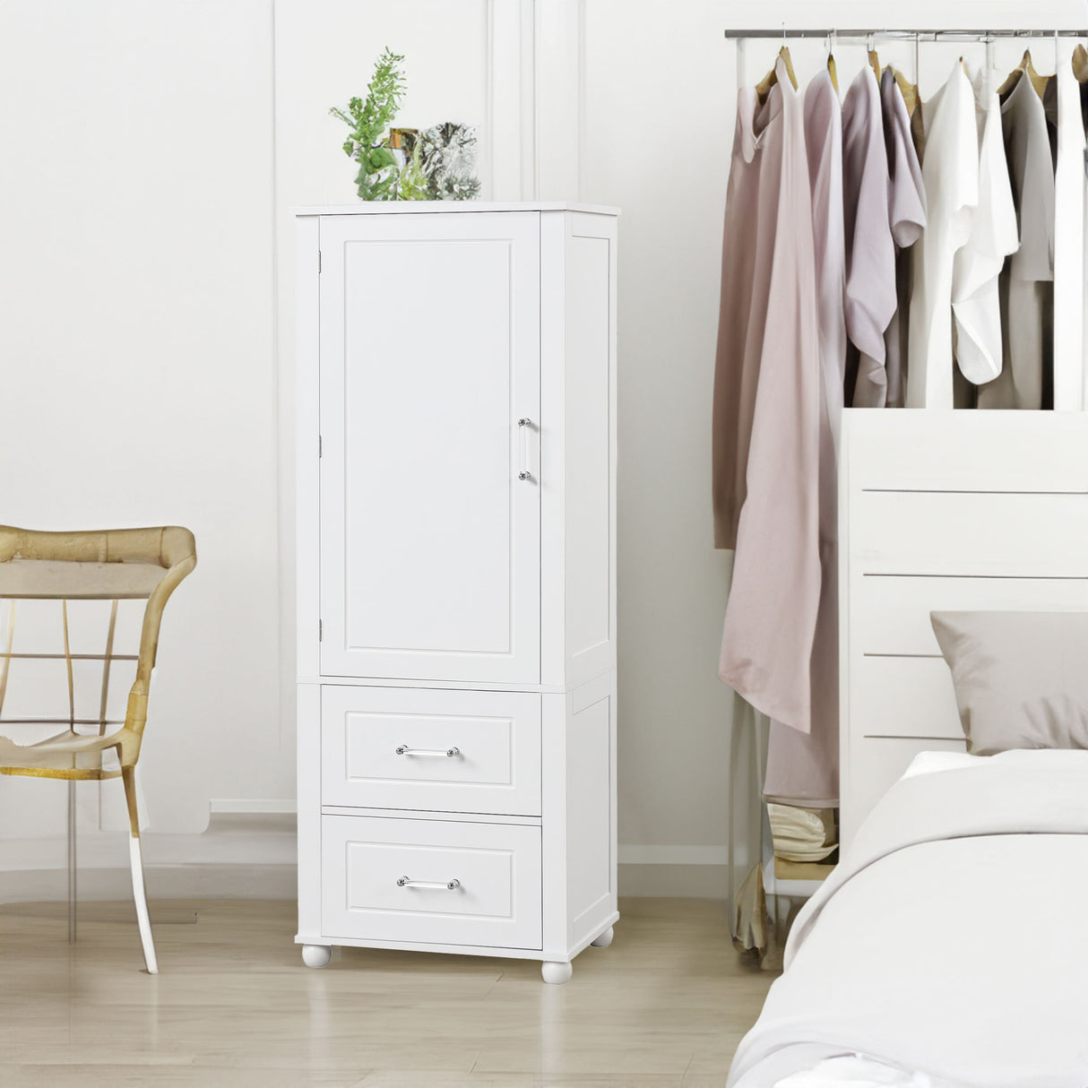 Tall bathroom storage cabinet with two drawers and adjustable shelves for independent storage - V.I.P Digital Presence