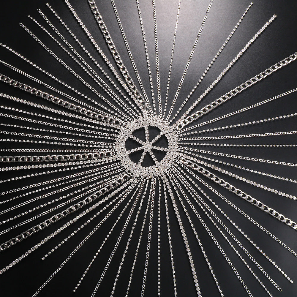 European and American style tassel hair chain punk style metal chain rhinestone hair accessory exaggerated headband hair chain - V.I.P Digital Presence