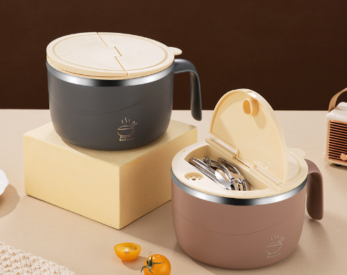 Portable lid insulation 304 stainless steel instant noodle bowl Japanese style sealed lunch box - V.I.P Digital Presence