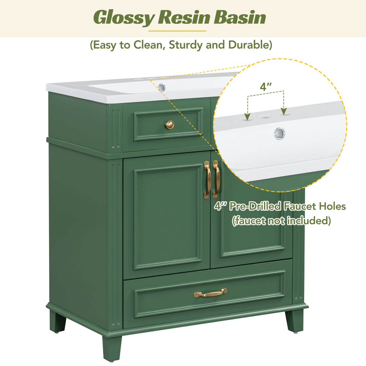 30 inch uncovered bathroom vanity with soft closed door, limited to solid wood frame bathroom storage cabinet green - V.I.P Digital Presence