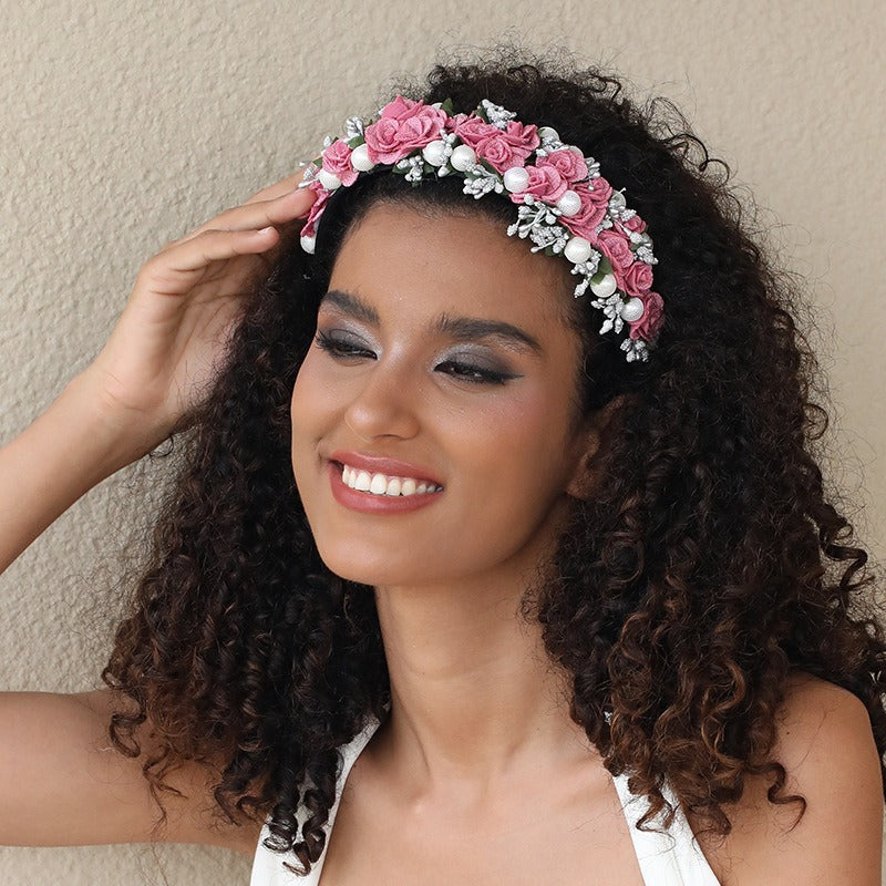 Fashionable Baroque Fabric Rose Pearl Flower Headband - V.I.P Digital Presence
