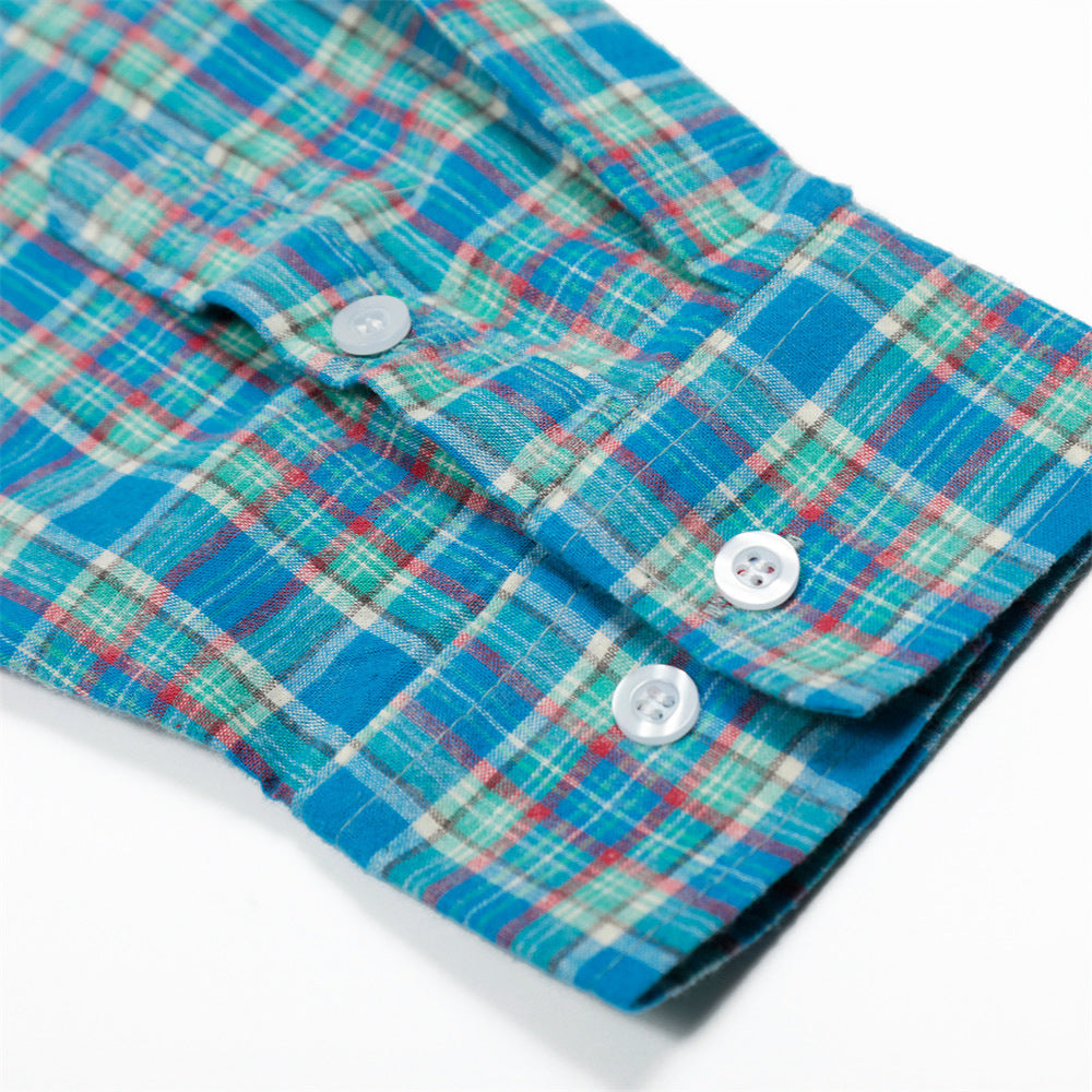 Plaid Long Sleeve Shirt Men's Spring Autumn Japanese Style Versatile Loose Casual Spliced Frayed Plaid Dress Shirt - V.I.P Digital Presence