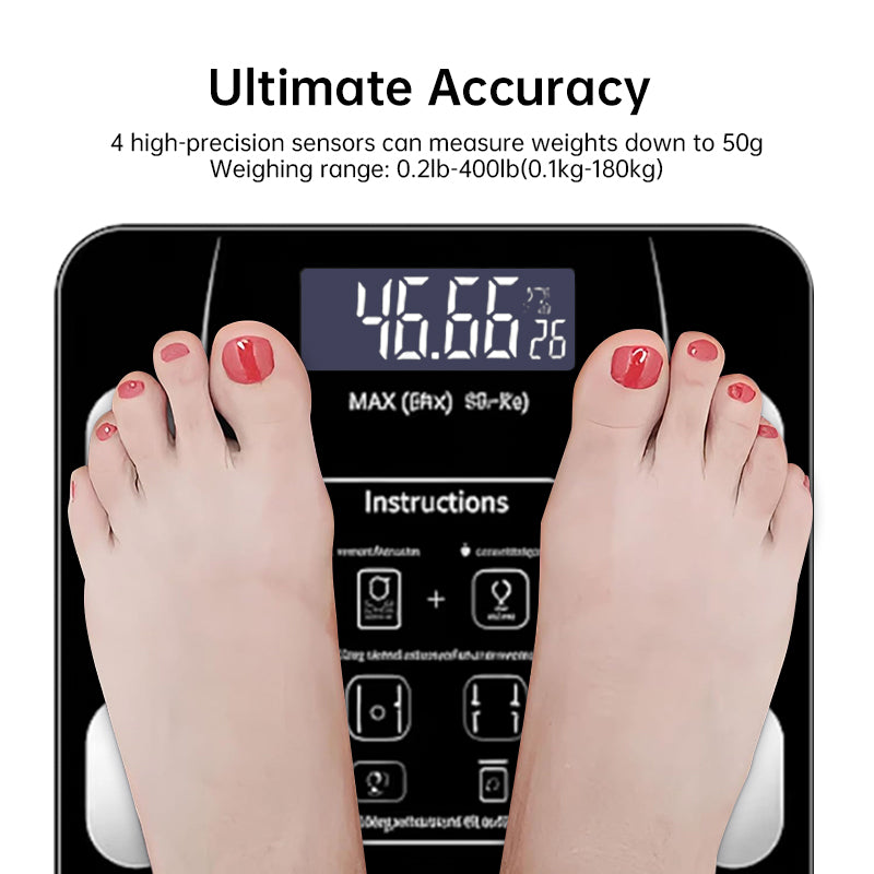 Bluetooth smart scale with app, full-body analysis, iOS/Android, 180kg, high-precision for fitness. - V.I.P Digital Presence