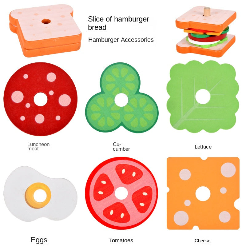 Baby wooden simulation burger, french fries, sandwich set, pillar pairing, food cutting, kitchen utensils, play with toys - V.I.P Digital Presence