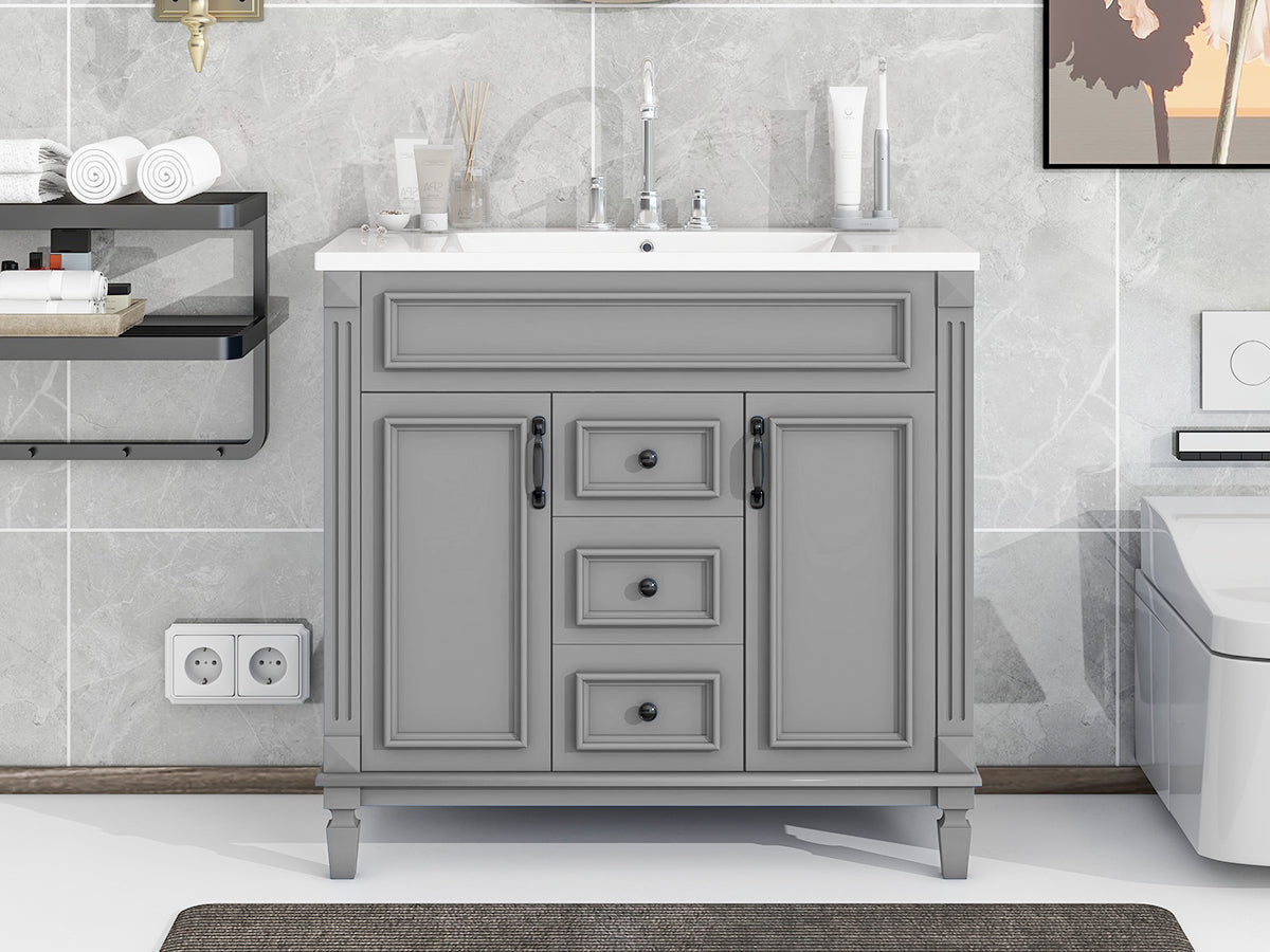 36'' Bathroom Vanity with Top Sink, Modern Bathroom Storage Cabinet with 2 Soft Closing Doors and 2 Drawers, Single Sink Bathroo - V.I.P Digital Presence