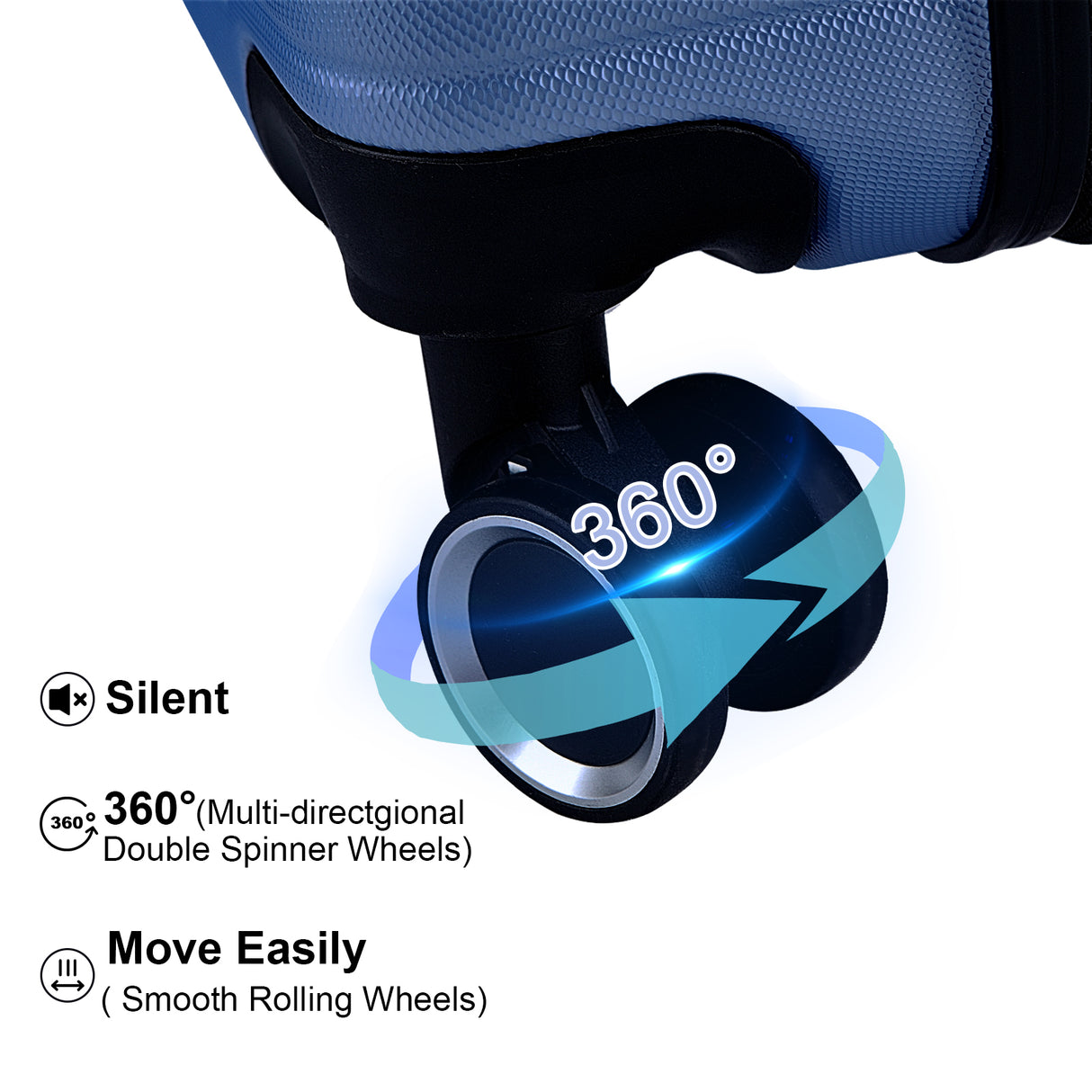 Luggage Suitcase 3 Piece Sets Hardside Carry-on luggage with Spinner Wheels 20"/24"/28" Dark Blue + ABS