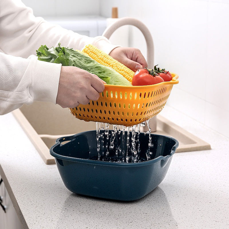 Six-Piece Set Of Multifunctional Kitchen Plastic Double Layer Household Basket Vegetable Washing Basket Large Drainage Basket - V.I.P Digital Presence