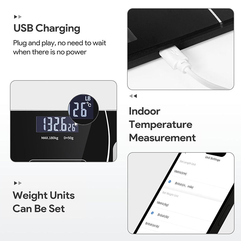 Bluetooth smart scale with app, full-body analysis, iOS/Android, 180kg, high-precision for fitness. - V.I.P Digital Presence