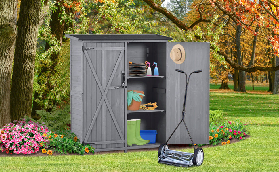 Outdoor 5.3ft Hx4.6ft L Wood Storage Shed Tool Organizer,Garden Shed, Storage Cabinet with Waterproof Asphalt Roof Gray - V.I.P Digital Presence