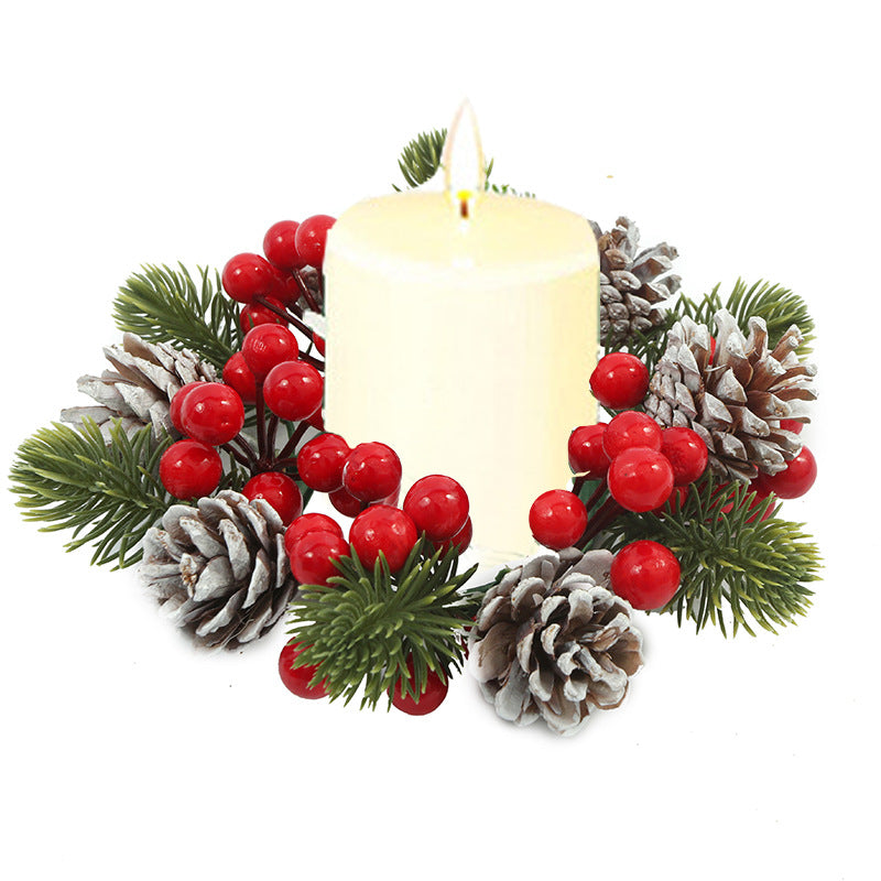 Christmas wreath desktop home decoration simulation pine cone ornament Christmas flower candle holder - V.I.P Digital Presence