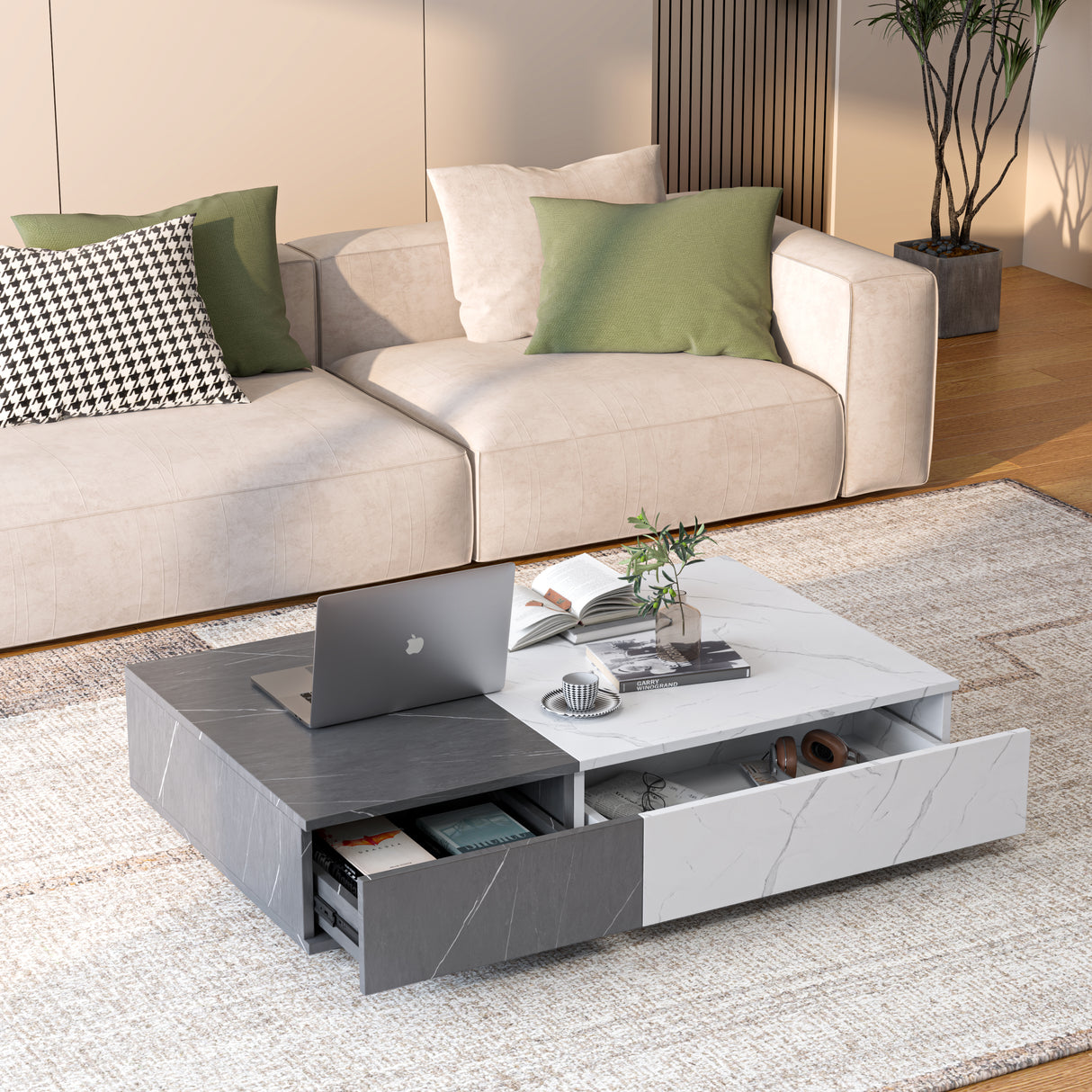 Modern style black and white coffee table with two storage spaces - V.I.P Digital Presence