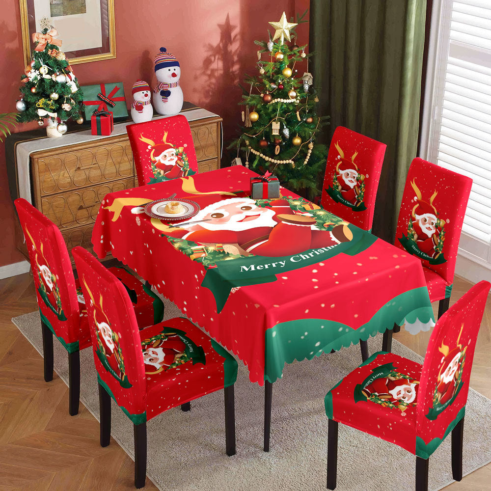 Christmas Waterproof Printed Tablecloth Restaurant Home Printed Chair Cover Christmas Tablecloth Chair Cover Decorative Set - V.I.P Digital Presence