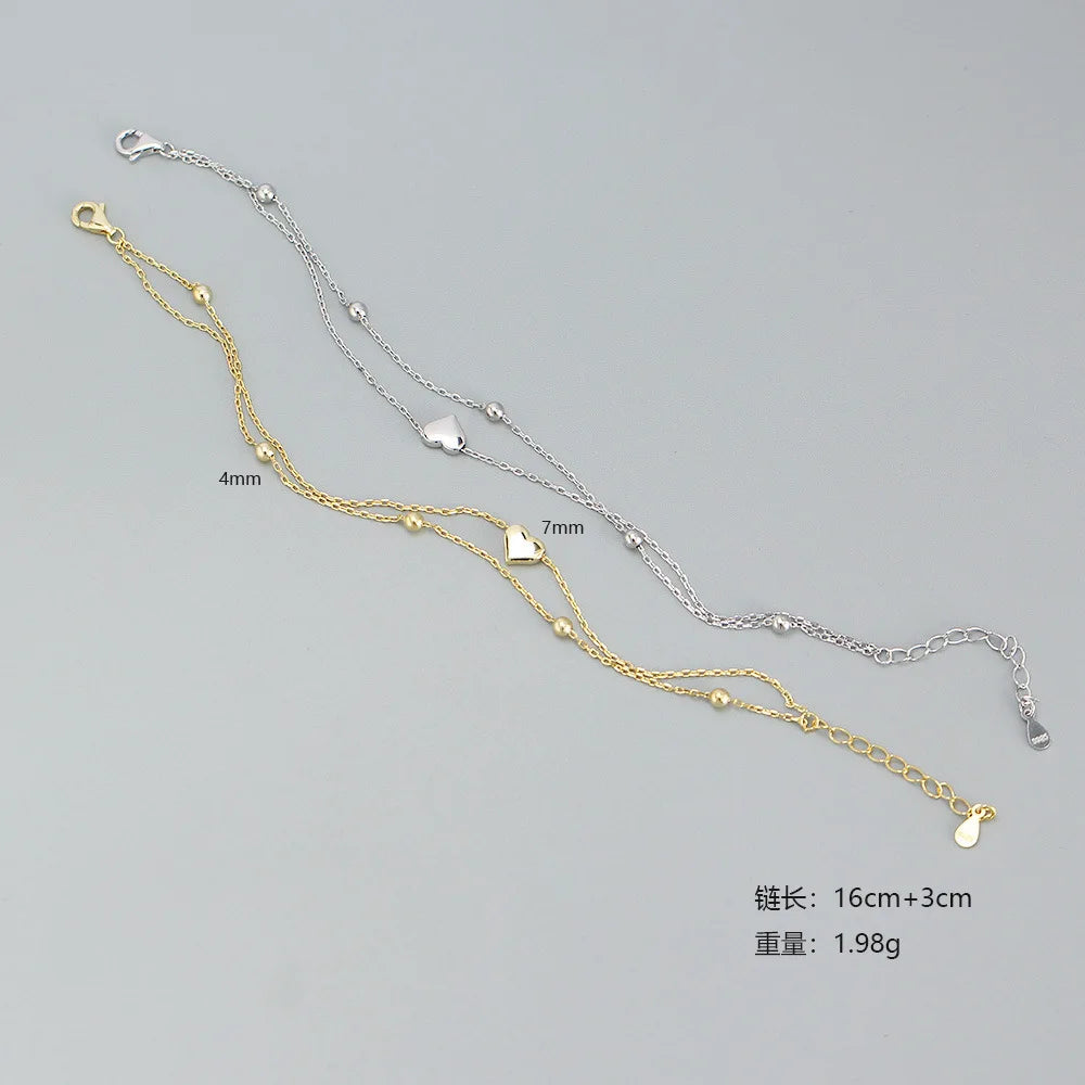925 Sterling Silver Double Layer Heart-shaped Bracelet for Women Girl Korean Style Small Fresh Summer Bracelet - V.I.P Digital Presence