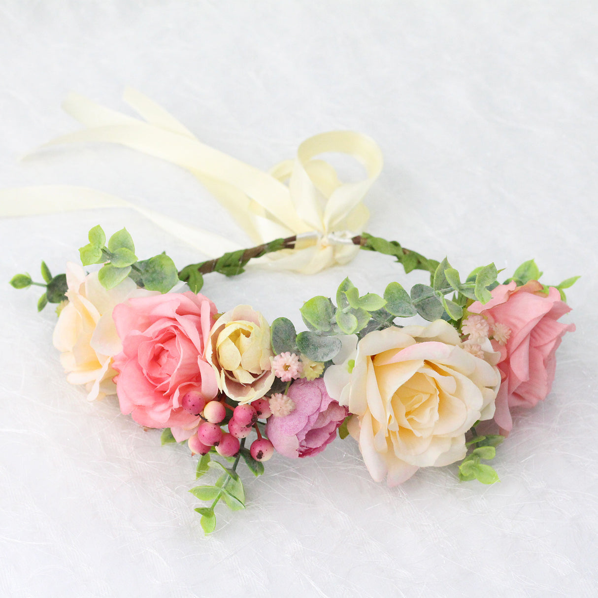 Spring and summer flower garland headwear simulation rose crown water grass headband bride travel photography hair accessories - V.I.P Digital Presence