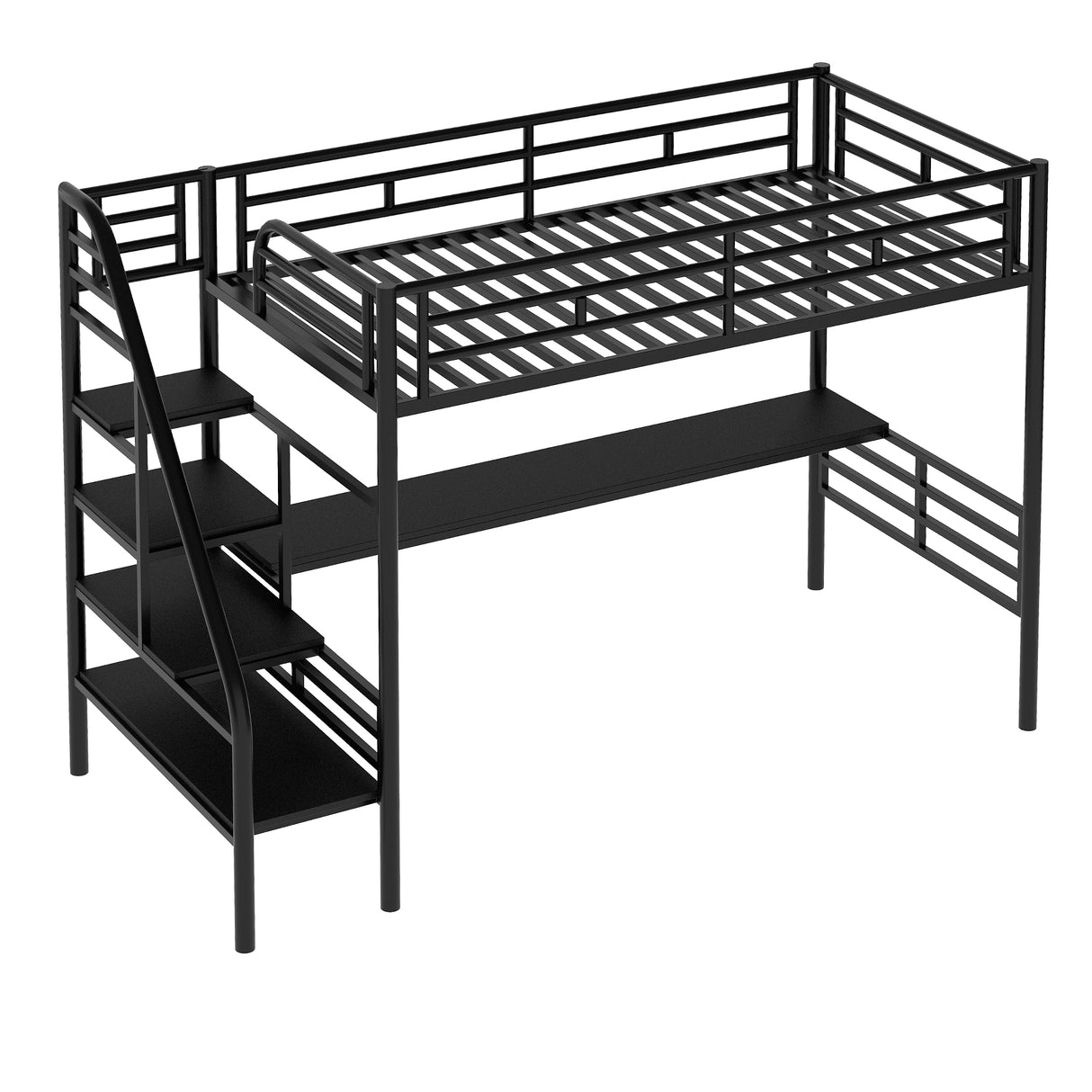 Metal Loft Bed Frame with Desk No Box Spring Needed Twin Black