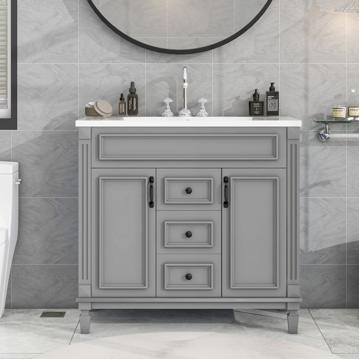36'' Bathroom Vanity with Top Sink, Modern Bathroom Storage Cabinet with 2 Soft Closing Doors and 2 Drawers, Single Sink Bathroo - V.I.P Digital Presence