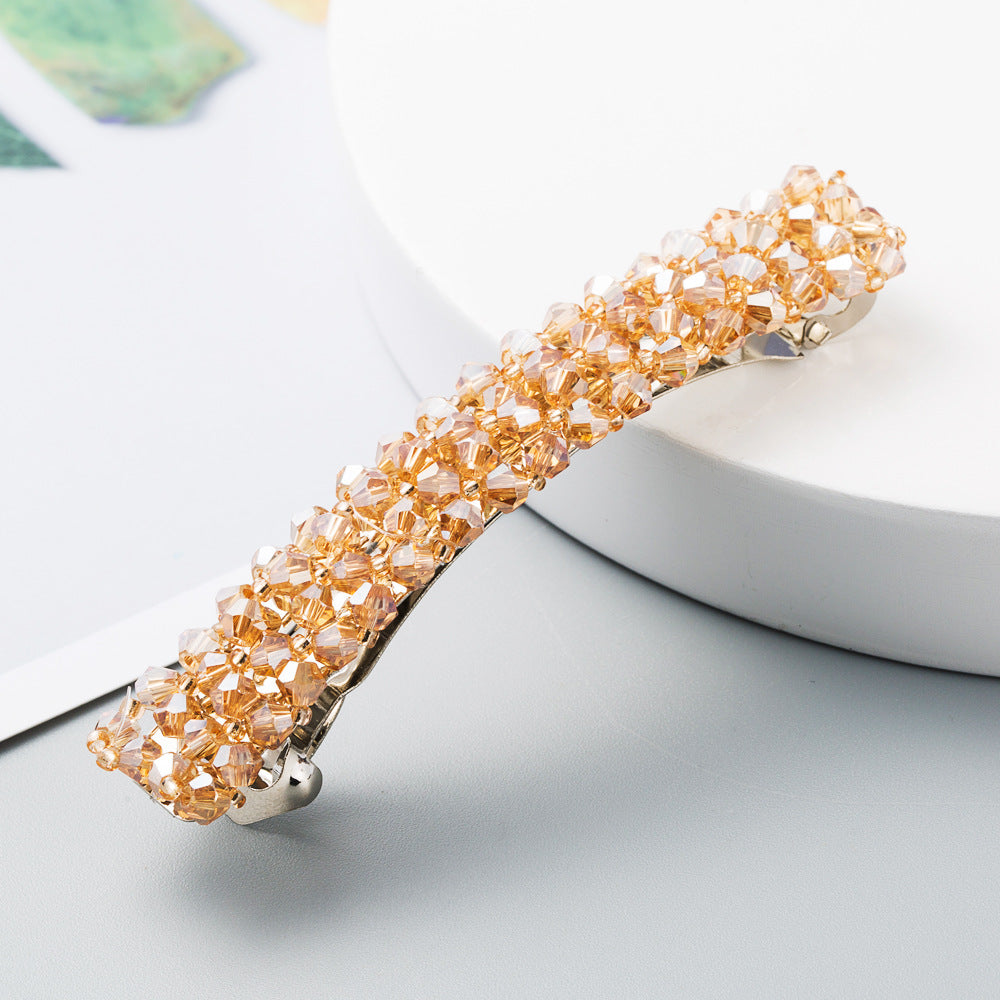 Korean Style Retro Crystal Beaded Hair Clip Simple Wild One Word Clip Female Side Clip Spring Clip Korean Hair Accessories - V.I.P Digital Presence