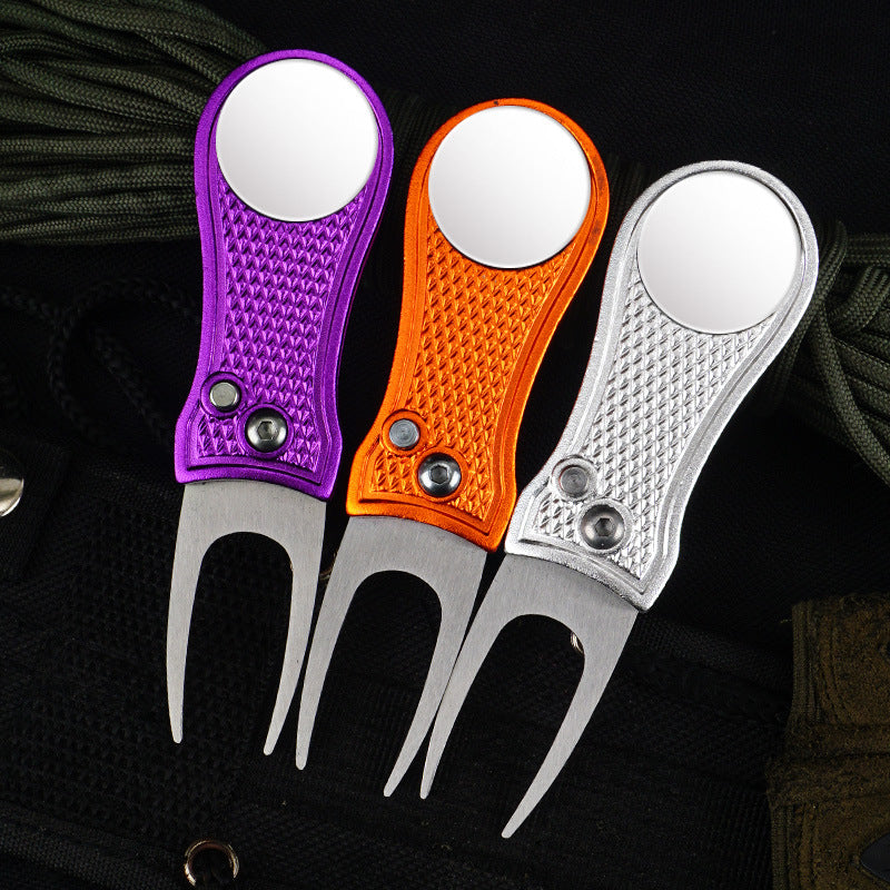 Golf Green Fork Aluminum Handle Folding Spring Repair Tool Gift New