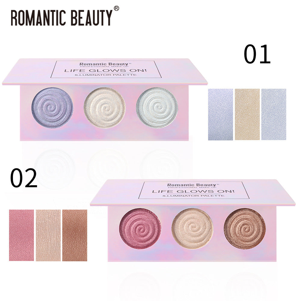 Romantic Beauty Tri-Color Baked Powder Highlighter Palette Pearl Glitter Highlighter Palette - V.I.P Digital Presence