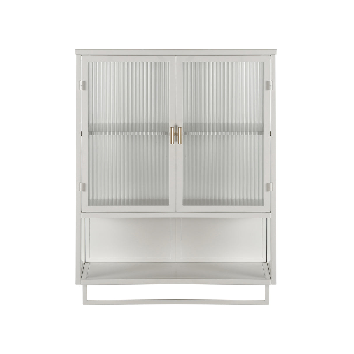 23.62"Glass Doors Modern Two-door Wall Cabinet with Featuring Two-tier Enclosed Storage an Open Shelf and Towel Rack