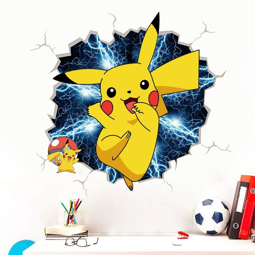 New 3D Pikachu Wall Sticker Pok é mon Wallpaper Self adhesive Cartoon Graffiti Anime Poster Children's Room PVC - V.I.P Digital Presence