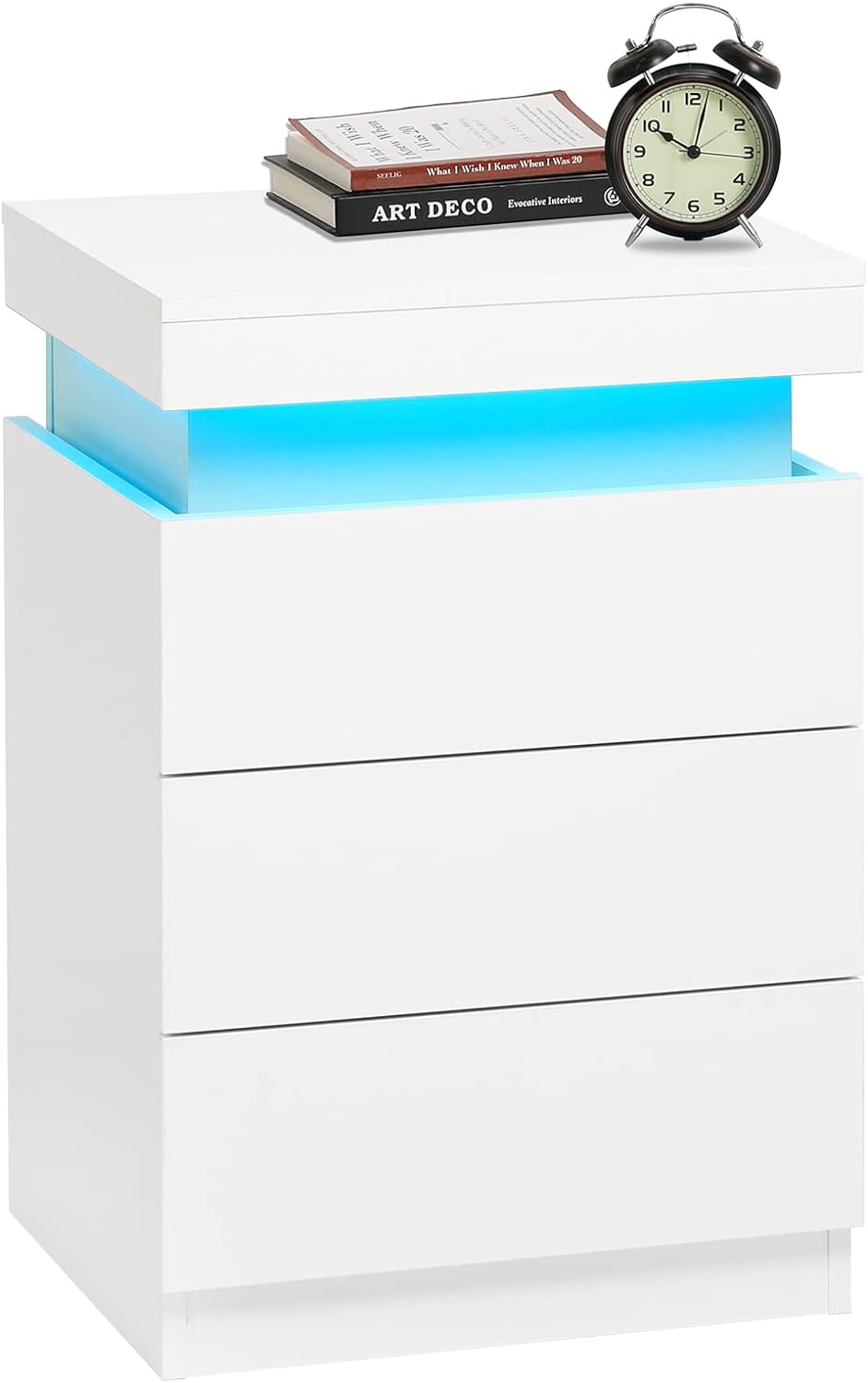 LED White Nightstand With 3 Drawers, Modern Multi-Colour LED Night Table Bedside Tables for Bedroom, Living Room - V.I.P Digital Presence