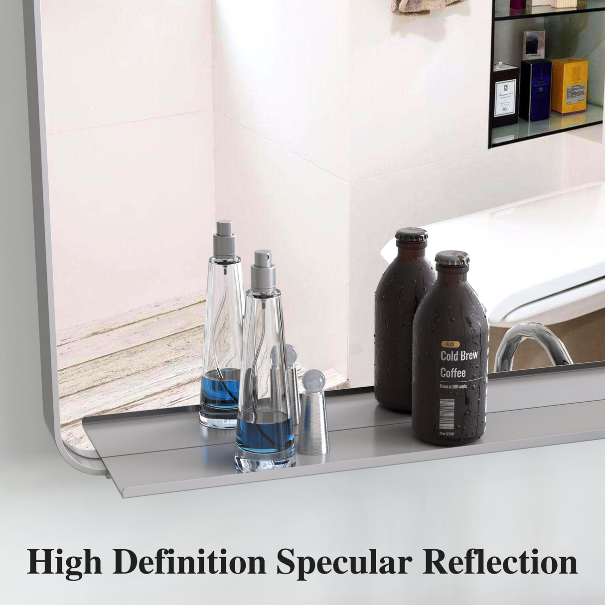 Large bathroom mirror with movable tray wall mounted mirror, vertically and horizontally suspended aluminum frame wall mounted m - V.I.P Digital Presence