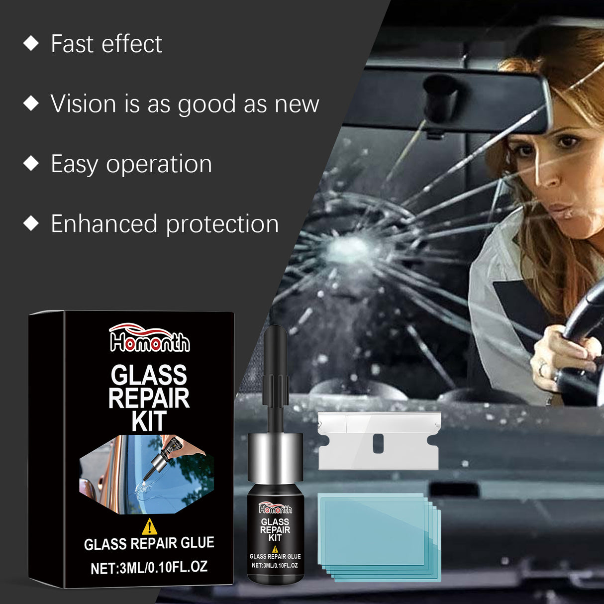 Glass Repair Kit Automotive Windshield Cracks Scratches Clear Vision Portable Adhesive - V.I.P Digital Presence