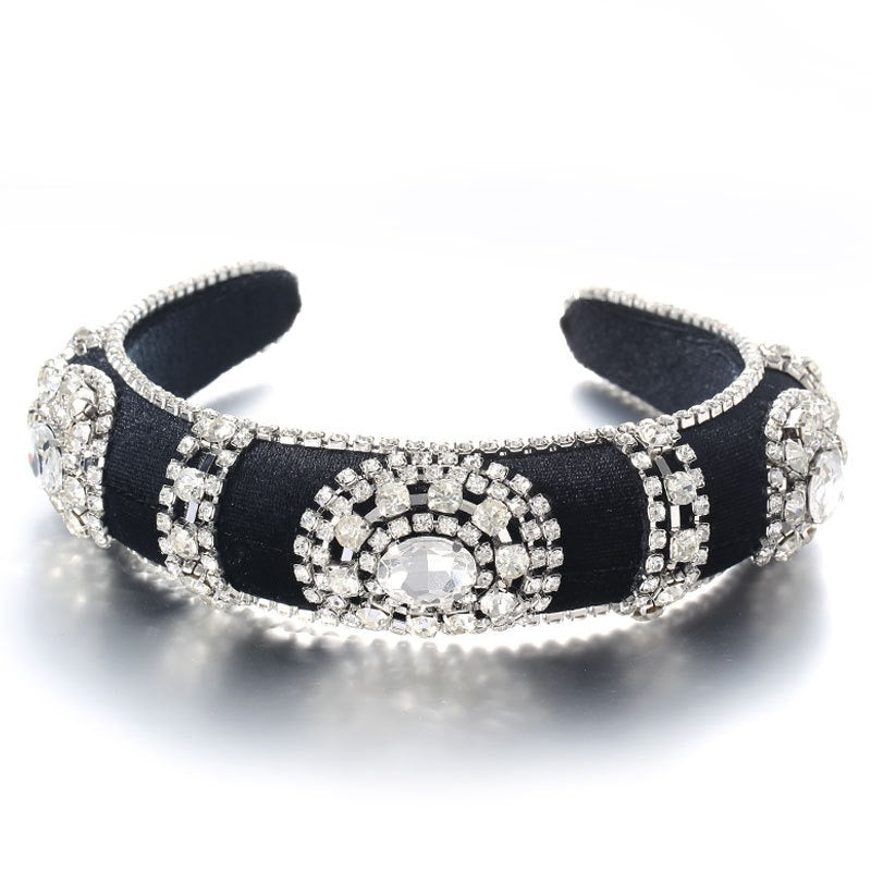 Fashionable retro golden velvet hair hoop with super sparkling color rhinestone sponge head hoop - V.I.P Digital Presence