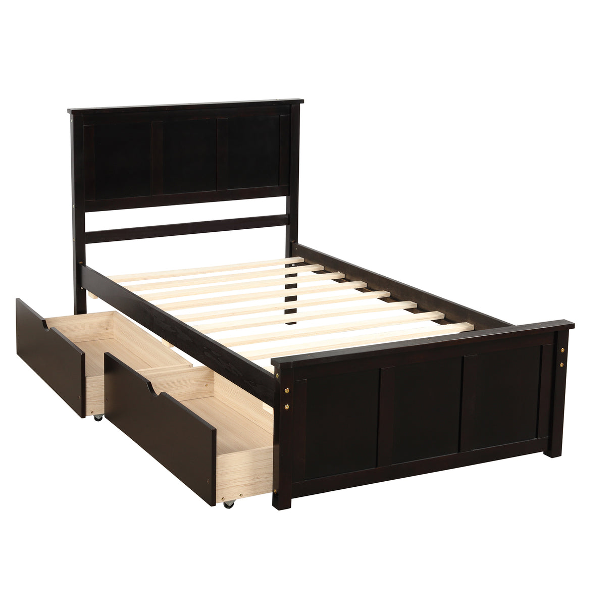 Platform Storage Bed 2 drawers with wheels Twin Size Frame Espresso