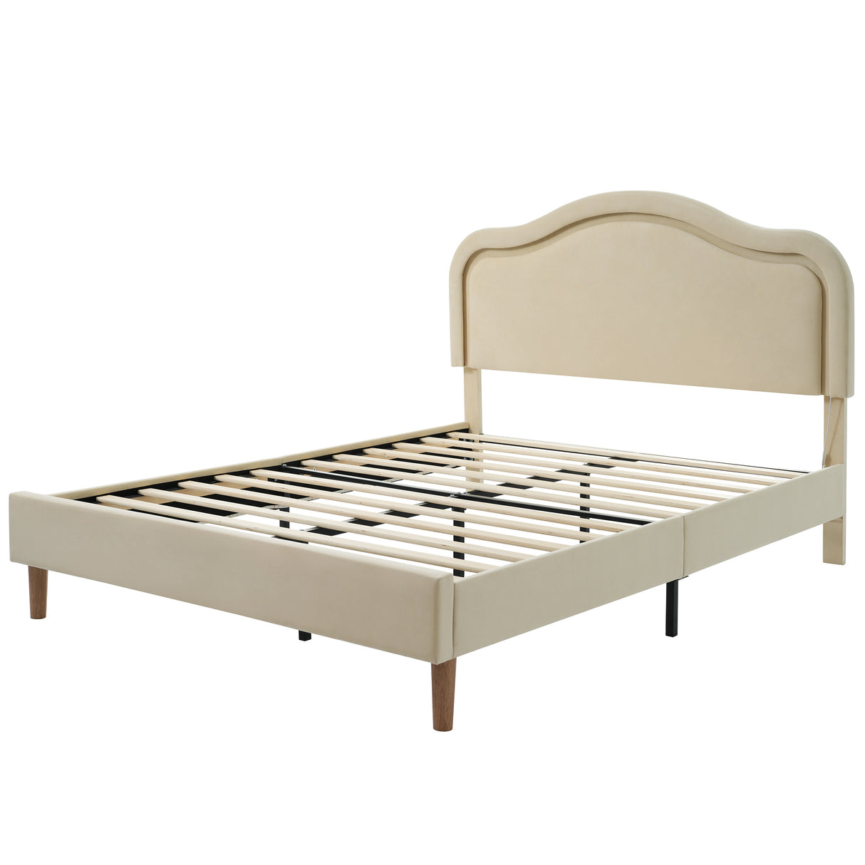 Full Size Velvet Upholstered Smart LED Bed Frame with Adjustable Height Headboard,No Box Spring Needed,Easy Assembly,Beige - V.I.P Digital Presence