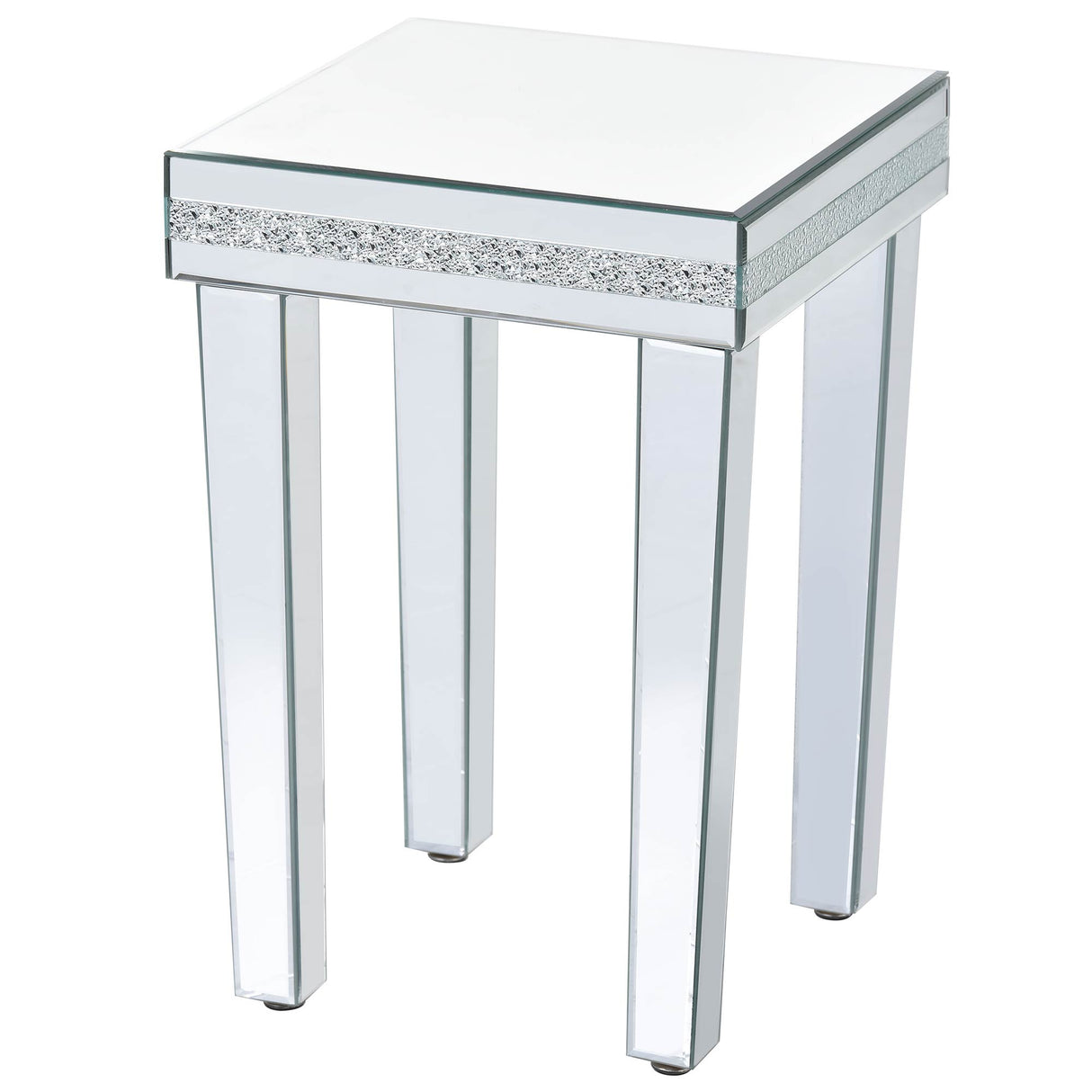 ON-TRANS glass mirror edge table, easy to assemble crystal design and adjustable height leg edge table, silver - V.I.P Digital Presence