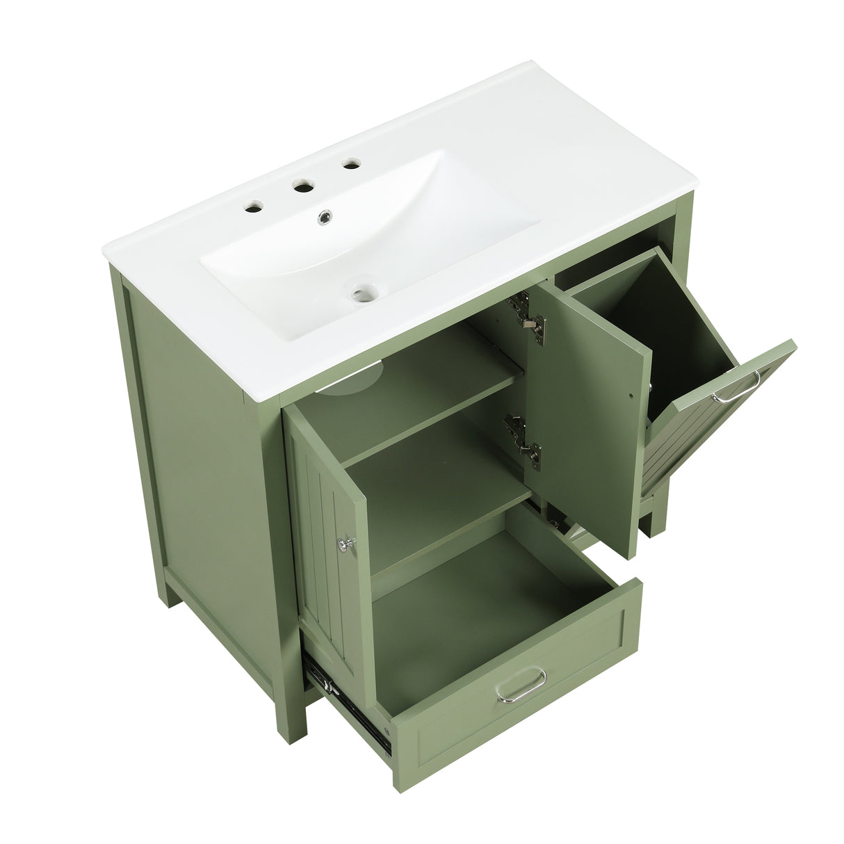 36 inch bathroom vanity with sink, one double door cabinet one large drawer and one flip drawer solid wood and MDF board, green - V.I.P Digital Presence